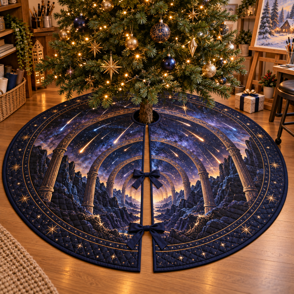 Meteor Shower Studio Tree Skirt - Creative Hobby Space Holiday Mat With Meteor Print For Artists & Collectors