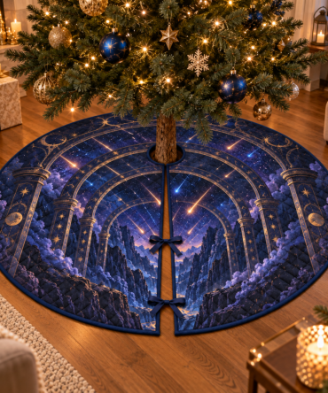 Meteor Shower Thank-You Tree Skirt For Hosts - Elegant Holiday Gift & Party Accent With Constellation Shower Print