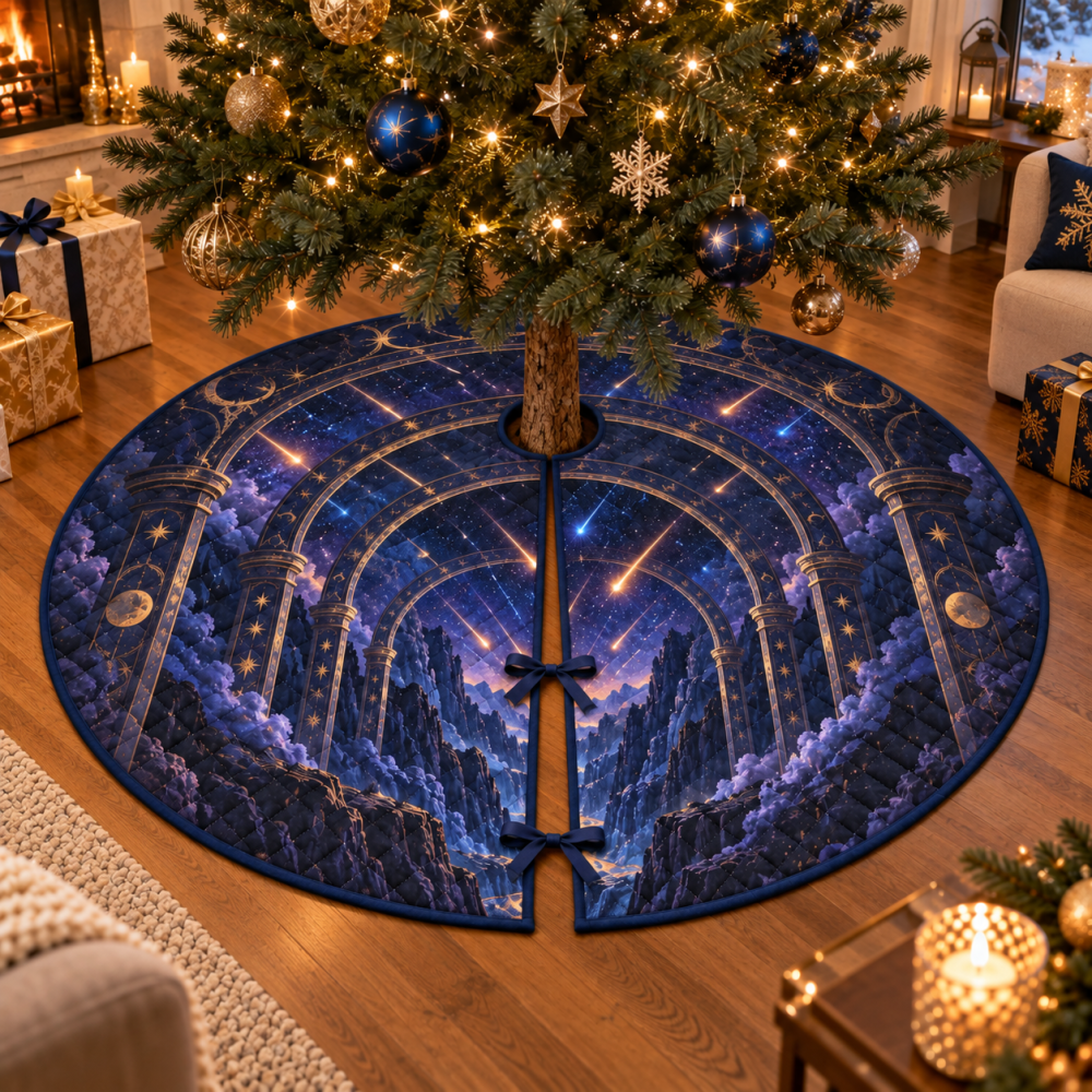 Meteor Shower Thank-You Tree Skirt For Hosts - Elegant Holiday Gift & Party Accent With Constellation Shower Print