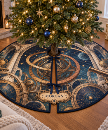 Housewarming Astronomical Instruments Tree Skirt - Thoughtful Vintage Science-Themed Christmas Gift For New Homes & Hosts