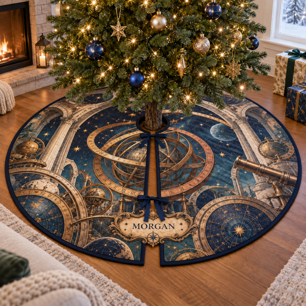 Housewarming Astronomical Instruments Tree Skirt - Thoughtful Vintage Science-Themed Christmas Gift For New Homes & Hosts