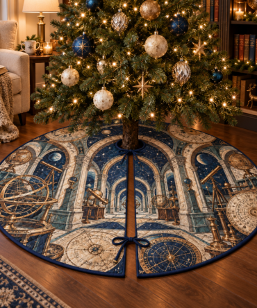 Quiet Corner Astronomical Instruments Tree Skirt - Subtle Vintage Star Chart Holiday Accent For Calm, Reflective Spaces