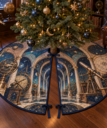 Collector'S Astronomical Instruments Tree Skirt - Premium Vintage Scientific Illustration Holiday Decor For Curio Rooms & Collectors