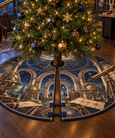 Astronomical Instruments Holiday Tree Skirt For Hobby Studios - Vintage Telescope & Star Chart Decor For Makers & Enthusiasts