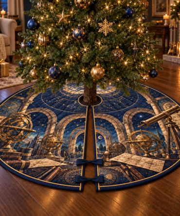 Astronomical Instruments Host Gift Tree Skirt - Elegant Vintage Star Chart Christmas Decor Perfect For Entertaining Hosts & Parties
