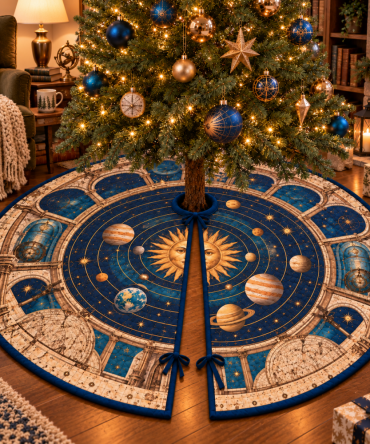 Calming Vintage Solar System Tree Skirt - Quiet Corner Holiday Decor With Soft Retro Planet Map For Relaxed Spaces & Mindful Rooms