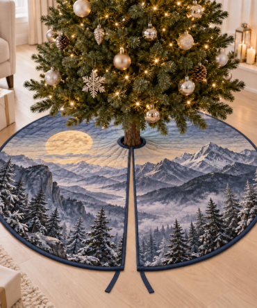 Moon Mountain Landscape Living Room Tree Skirt — Stylish Scenic Holiday Skirt For Living Room Trees, Large Tree-Friendly Modern Décor