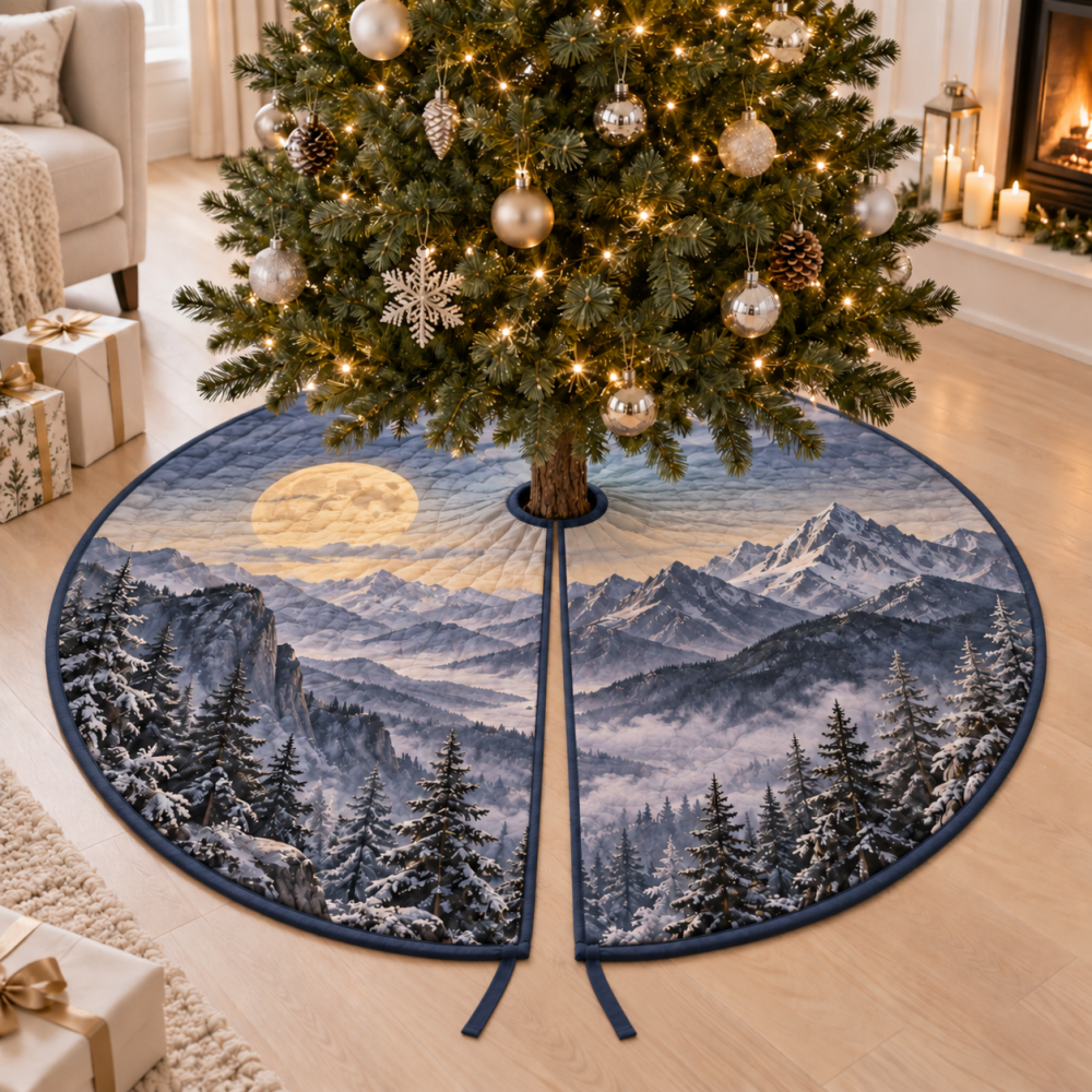 Moon Mountain Landscape Living Room Tree Skirt — Stylish Scenic Holiday Skirt For Living Room Trees, Large Tree-Friendly Modern Décor