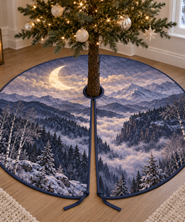 Moon Mountain Quiet Corner Christmas Tree Skirt — Serene Mountain Base For Cozy Corners And Minimalist Holiday Vignettes