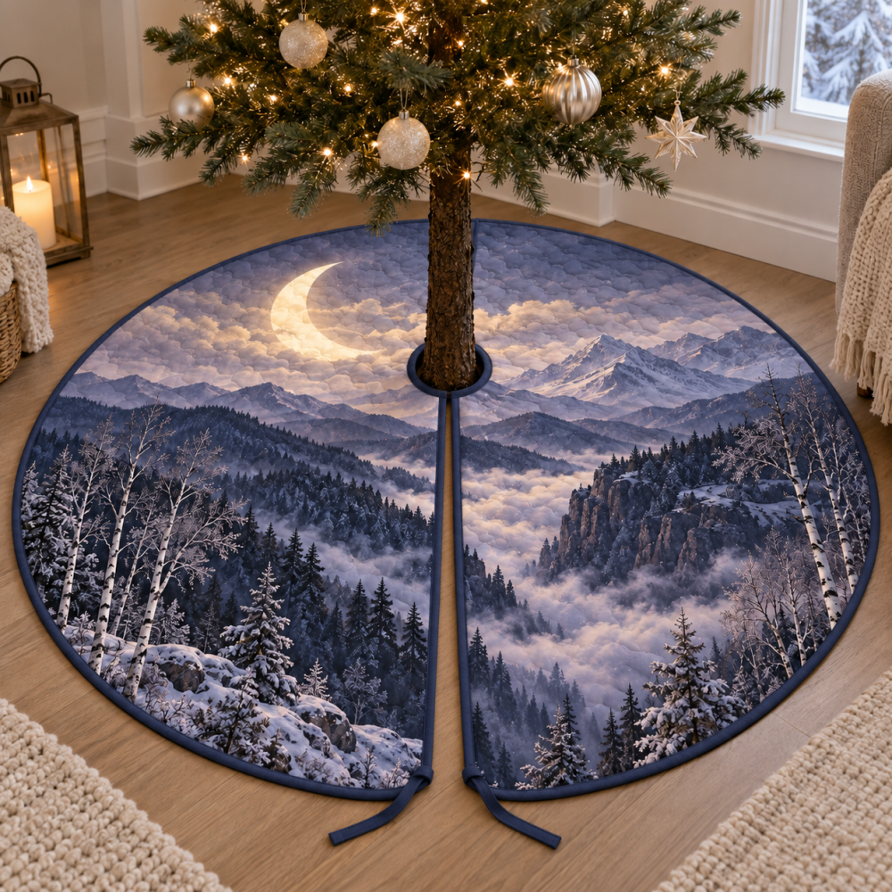 Moon Mountain Quiet Corner Christmas Tree Skirt — Serene Mountain Base For Cozy Corners And Minimalist Holiday Vignettes