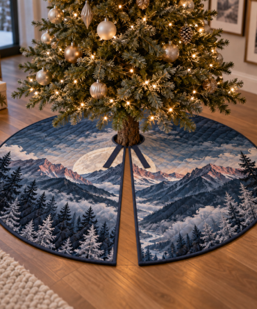 Moon Mountain Apartment Gallery Tree Skirt — Chic Mountain-Themed Holiday Base For Urban Apartments And Wall Galleries
