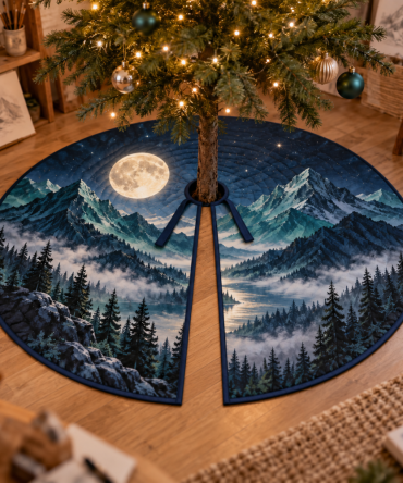Moon Mountain Hobby Studio Tree Skirt — Artistic Mountain Motif Base For Craft Rooms, Studios & Makerspaces