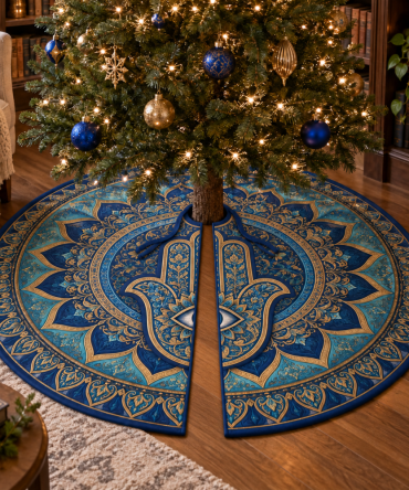 Hamsa Eye Reading Nook Christmas Tree Skirt — Boho Accent Mat To Cozy Up Your Book Corner With Protective Charm