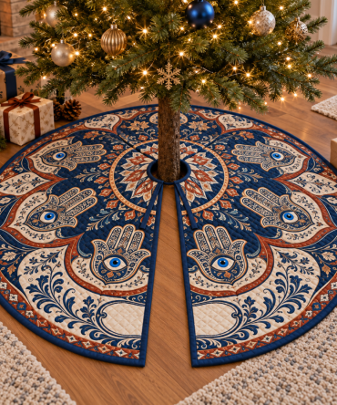 Hamsa Eye Housewarming Tree Skirt — Meaningful Boho Gift To Celebrate New Homes With Protective Symbolism And Seasonal Charm