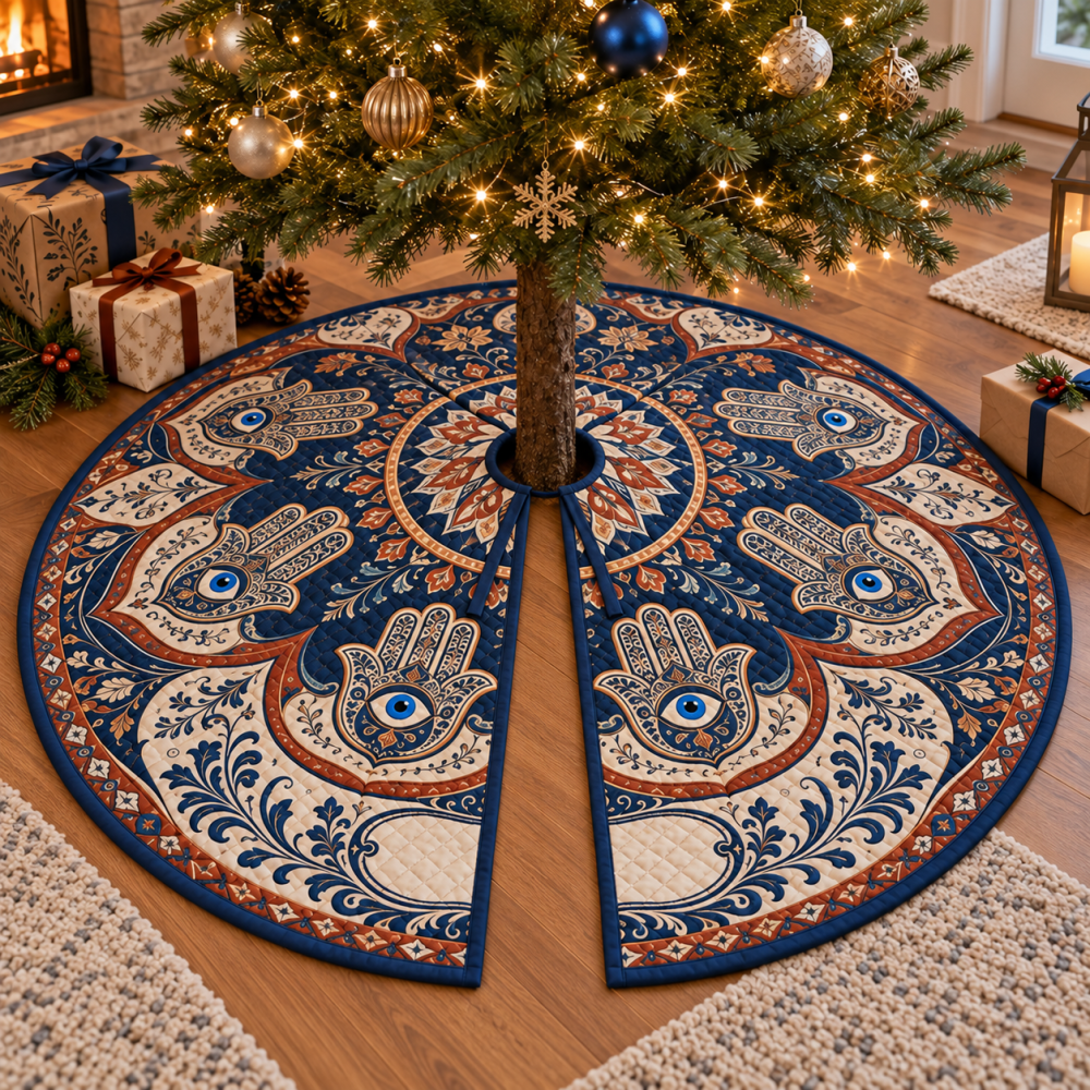 Hamsa Eye Housewarming Tree Skirt — Meaningful Boho Gift To Celebrate New Homes With Protective Symbolism And Seasonal Charm