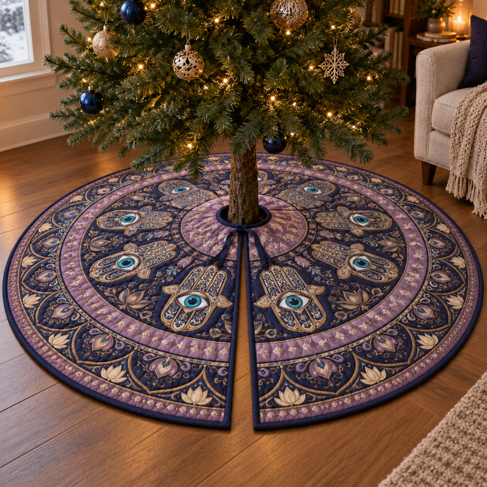 Hamsa Eye Quiet Corner Tree Skirt — Serene Spiritual Holiday Base For Meditation Corners And Peaceful Retreats