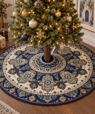 Hamsa Eye Apartment Gallery Tree Skirt — Compact Boho Statement Piece For Urban Flats, Gallery Walls & Small Showcases