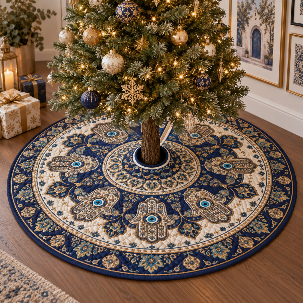 Hamsa Eye Apartment Gallery Tree Skirt — Compact Boho Statement Piece For Urban Flats, Gallery Walls & Small Showcases