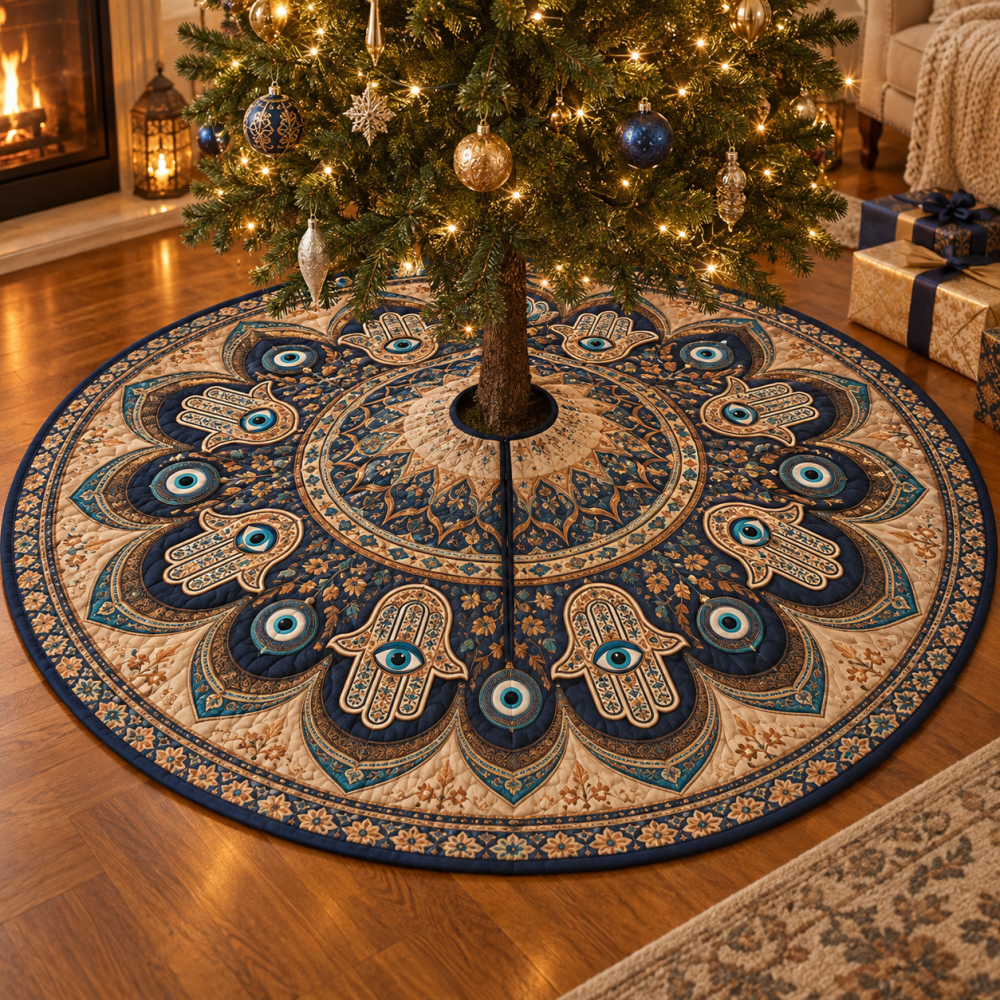 Hamsa Eye Protective Christmas Tree Skirt — Boho Spiritual Holiday Base That Brings Good Energy And Unique Festive Style