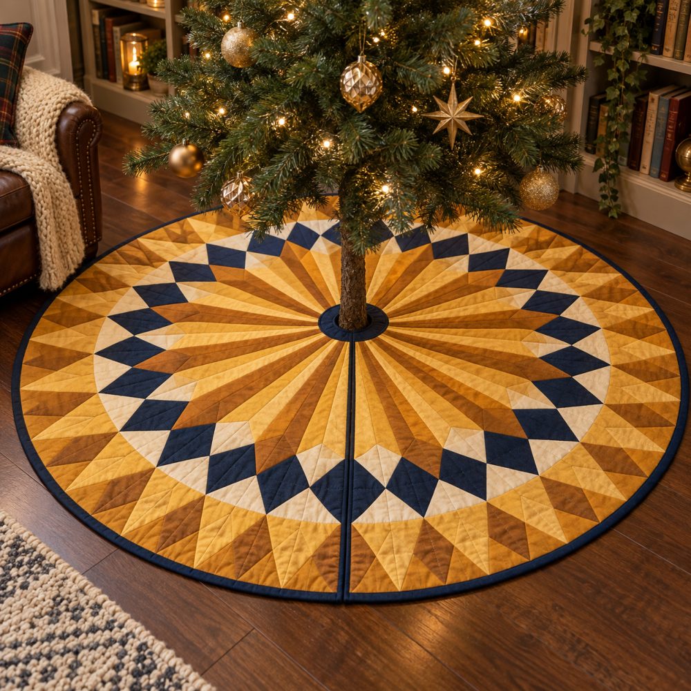 Reading Nook Geometric Sunburst Tree Skirt — Cozy Holiday Base For Book Corners, Window Seats & Quiet Retreats