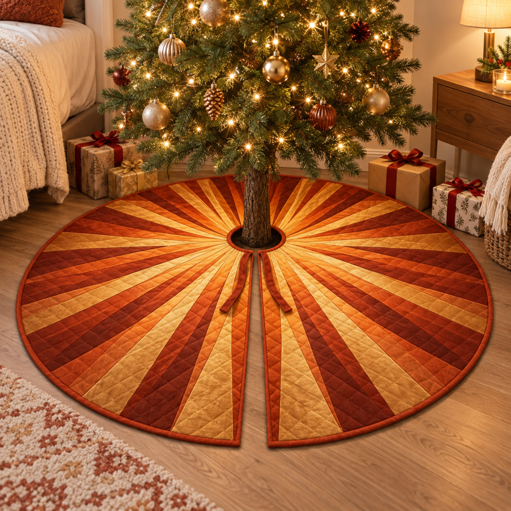 Bedroom Decor Geometric Sunburst Tree Skirt — Soft, Low-Profile Holiday Base For Bedrooms & Intimate Spaces