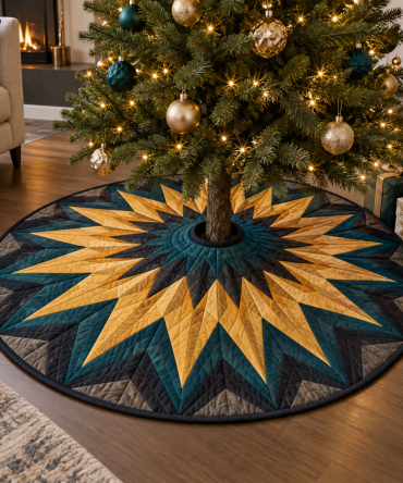 Living Room Geometric Sunburst Holiday Tree Skirt — Statement Centerpiece Base For Family Rooms & Open-Plan Spaces