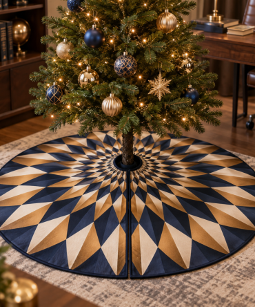Home Office Geometric Sunburst Tree Skirt — Professional Holiday Tree Base For Desk Areas, Conference Corners & Work-From-Home Spaces