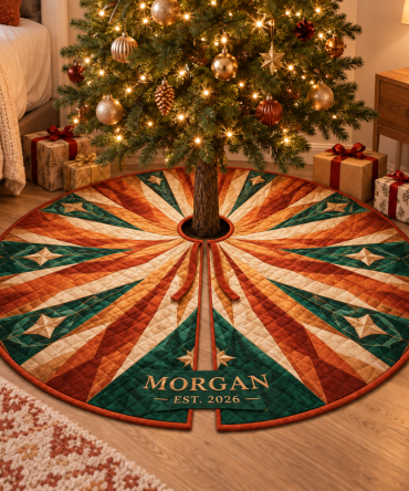 Housewarming Gift Geometric Sunburst Tree Skirt — Contemporary Holiday Base Cover For New Homes & Thoughtful Seasonal Presents