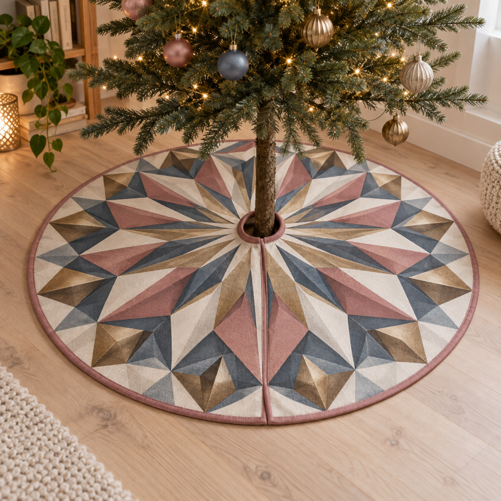 Quiet Corner Geometric Sunburst Tree Skirt — Minimalist Holiday Tree Base For Cozy Nooks And Subtle Seasonal Styling