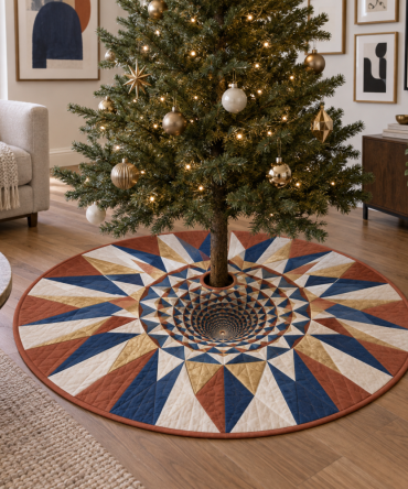 Modern Geometric Sunburst Christmas Tree Skirt — Compact Holiday Tree Base Cover For Apartments & Small Spaces, Trendy Decor