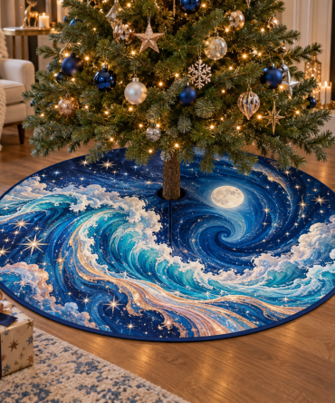 Celestial Ocean Tide Collector Tree Skirt — Elegant Nautical Holiday Base Cover For Curated Spaces, Plush, Reversible & Gift-Ready