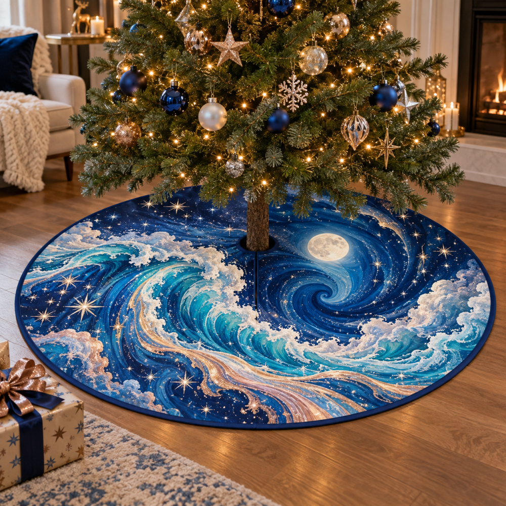 Celestial Ocean Tide Collector Tree Skirt — Elegant Nautical Holiday Base Cover For Curated Spaces, Plush, Reversible & Gift-Ready