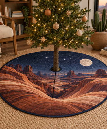Desert Night Sky Reading Nook Christmas Tree Skirt — Plush Starry Base Cover For Cozy Corners, Easy-Velcro & Machine-Friendly