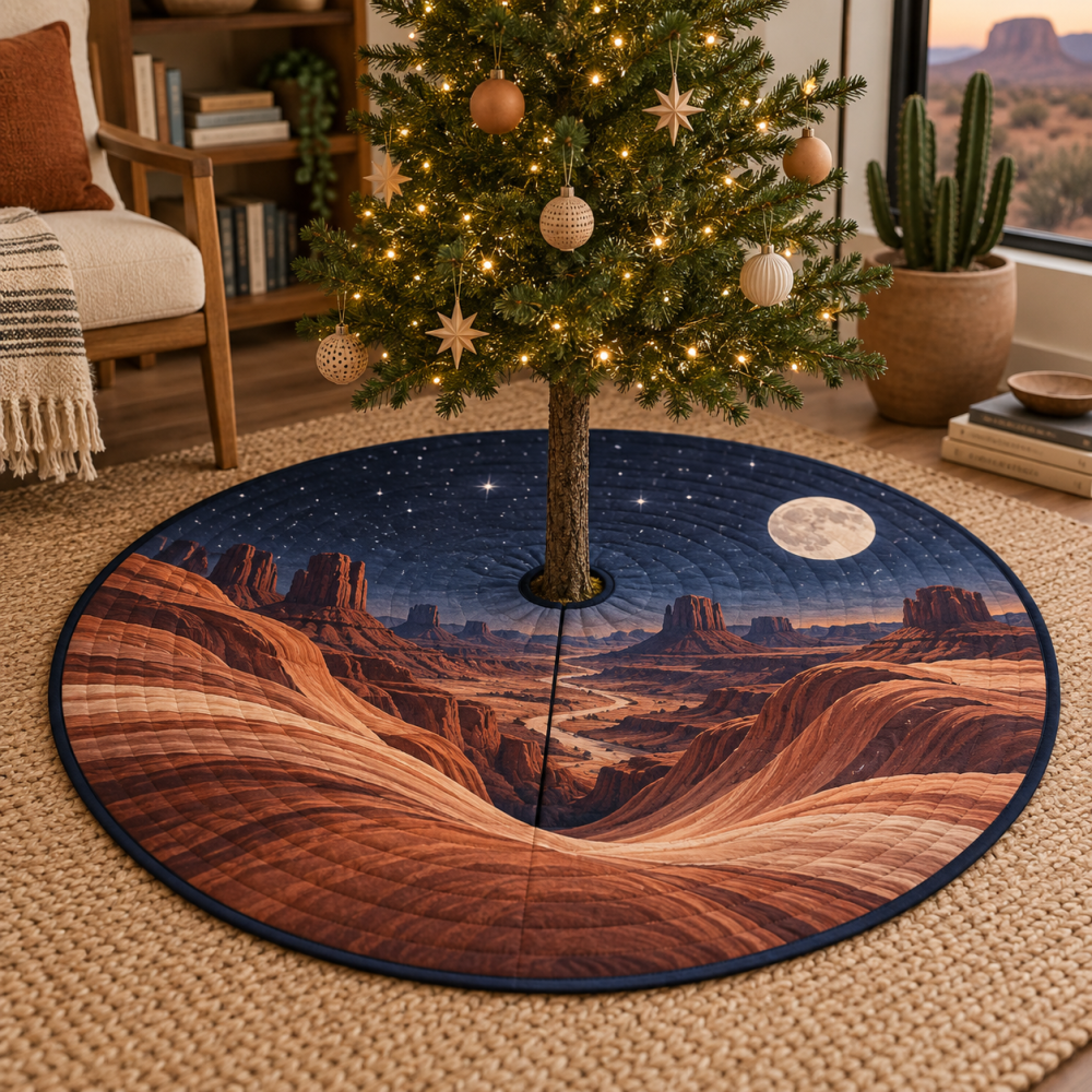 Desert Night Sky Reading Nook Christmas Tree Skirt — Plush Starry Base Cover For Cozy Corners, Easy-Velcro & Machine-Friendly