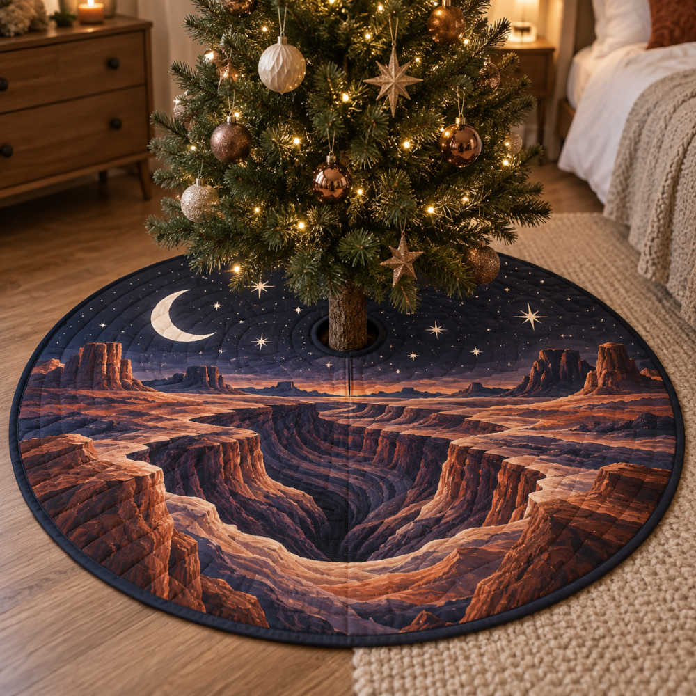 Desert Night Sky Cozy Christmas Tree Skirt — Soft Starry Holiday Base Cover Designed For Bedrooms, Reversible & Easy-Care