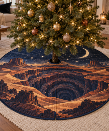 Desert Night Sky Starry Christmas Tree Skirt — Plush Southwestern Holiday Tree Base Cover, Reversible & Machine-Washable For Living Rooms