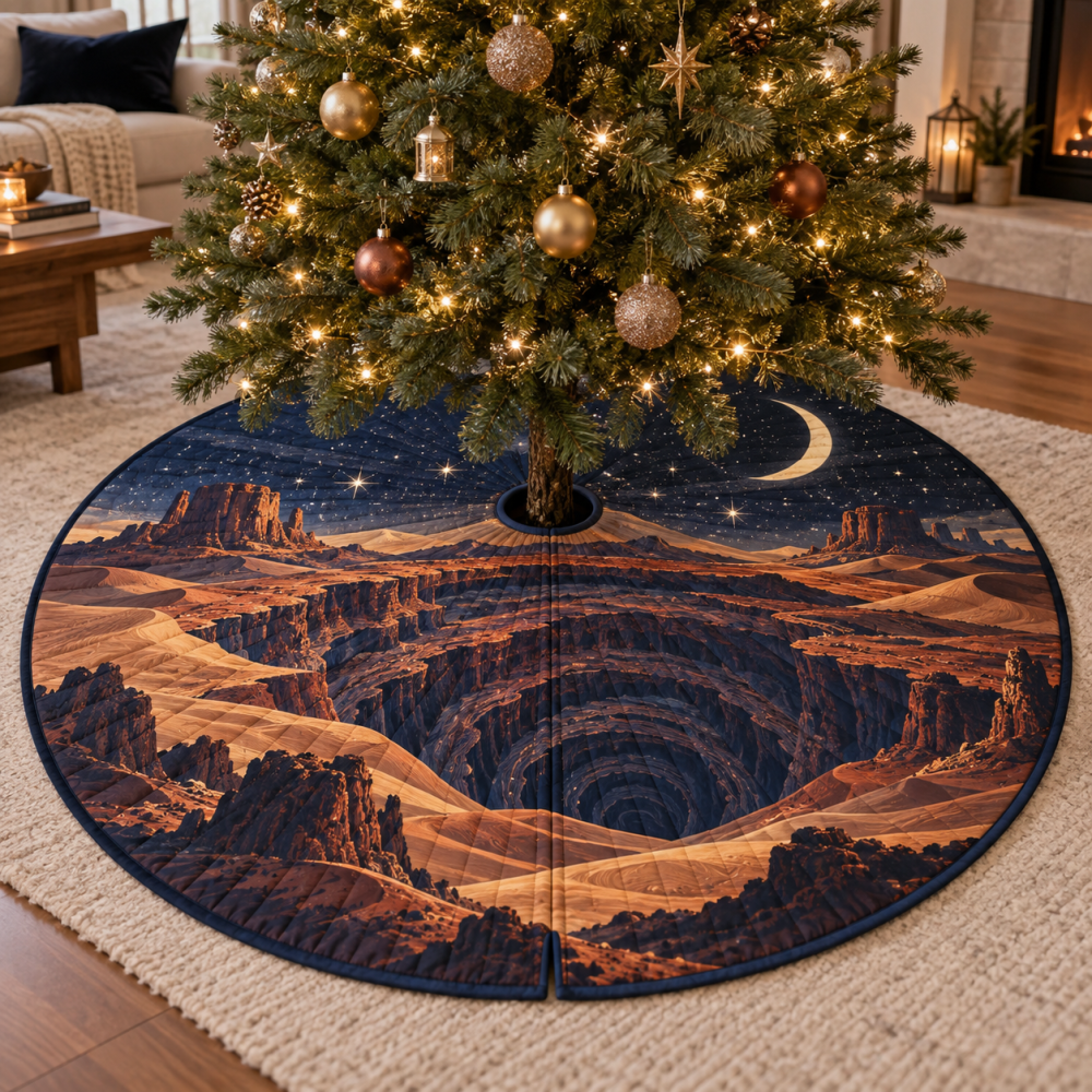 Desert Night Sky Starry Christmas Tree Skirt — Plush Southwestern Holiday Tree Base Cover, Reversible & Machine-Washable For Living Rooms