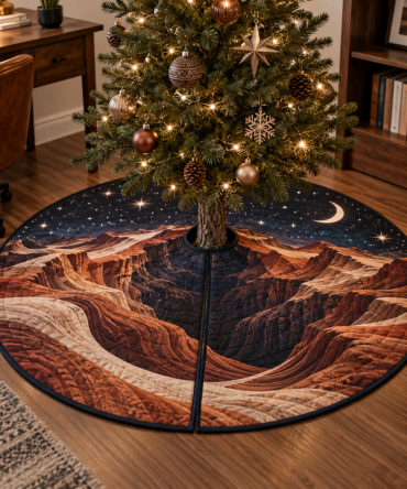 Desert Night Sky Home Office Christmas Tree Skirt — 60-Inch Compact Decorative Skirt For Office And Remote Workspaces, Sunset Motif, Soft Felt, Washable