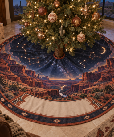Desert Night Sky Housewarming Christmas Tree Skirt — 60-Inch Thoughtful Welcome Gift, Sunset-Inspired Decorative Felt Skirt, Machine-Washable