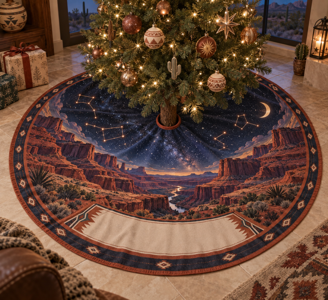 Desert Night Sky Housewarming Christmas Tree Skirt — 60-Inch Thoughtful Welcome Gift, Sunset-Inspired Decorative Felt Skirt, Machine-Washable