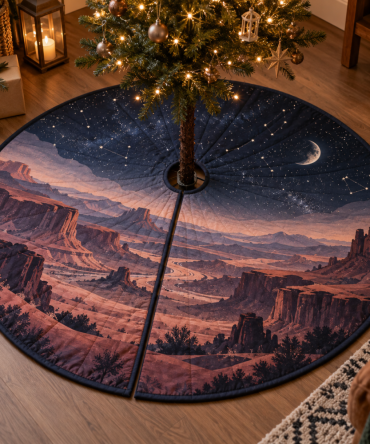 Desert Night Sky Quiet Corner Christmas Tree Skirt — 60-Inch Calming Decorative Skirt For Cozy Nooks, Desert Sunset Motif, Soft Felt, Machine-Washable