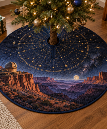 Desert Night Sky Celebration Christmas Tree Skirt — 60-Inch Festive Decorative Skirt For Birthdays And Parties, Sunset Theme, Soft Felt, Washable