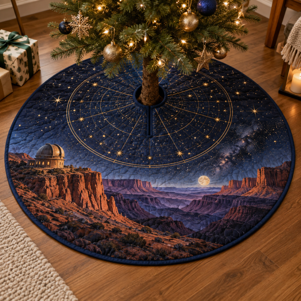 Desert Night Sky Celebration Christmas Tree Skirt — 60-Inch Festive Decorative Skirt For Birthdays And Parties, Sunset Theme, Soft Felt, Washable