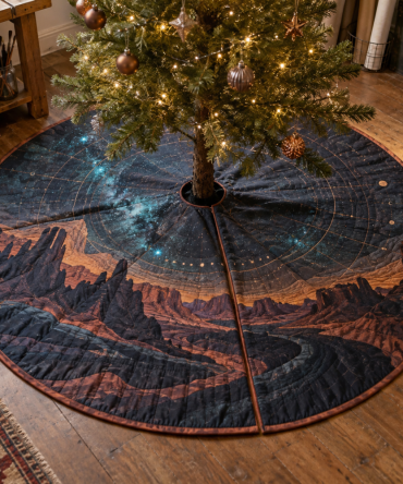 Desert Night Sky Studio Christmas Tree Skirt — 60-Inch Artistic Decorative Skirt For Studio And Creative Spaces, Sunset Motif, Soft Felt, Washable