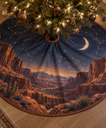 Desert Night Sky Host Gift Christmas Tree Skirt — 60-Inch Premium Decorative Skirt, Celestial Sunset Print, Soft Felt, Machine-Washable, Ready-To-Gift