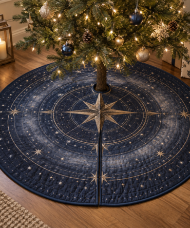 Star Compass Cozy Corner Christmas Tree Skirt — 54-Inch Decorative Skirt For Quiet Nooks, Soft Felt, Reversible, Machine-Washable
