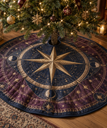 Star Compass Celebration Christmas Tree Skirt — 54-Inch Festive Decorative Skirt For Birthday And Party Trees, Soft Felt, Machine-Washable