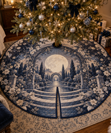 Moon Garden Gate Bedroom Tree Skirt — Soft Lunar Floral Christmas Base Cover To Add Calm, Elegant Holiday Charm To Private Spaces