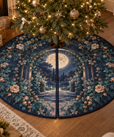 Moon Garden Gate Living Room Tree Skirt — Luxurious Lunar Floral Christmas Base Cover For Stylish Seasonal Centerpieces