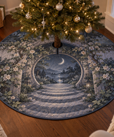 Moon Garden Gate Quiet Corner Tree Skirt — Serene Lunar Floral Base Cover For Tranquil Holiday Nooks And Minimalist Spaces